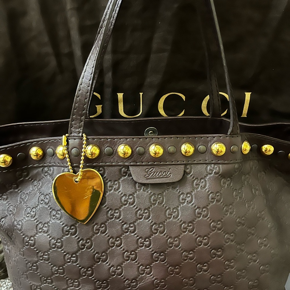 Gucci Dark Brown Leather Guccissima Babouska Collection Tote Bag